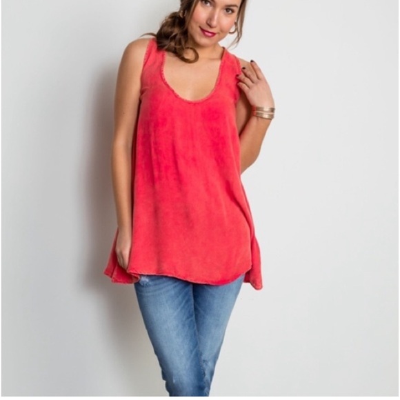 Audrey 3+1 Red Orange Tunic Low Back Swing Tank Top NEW - Picture 2 of 6